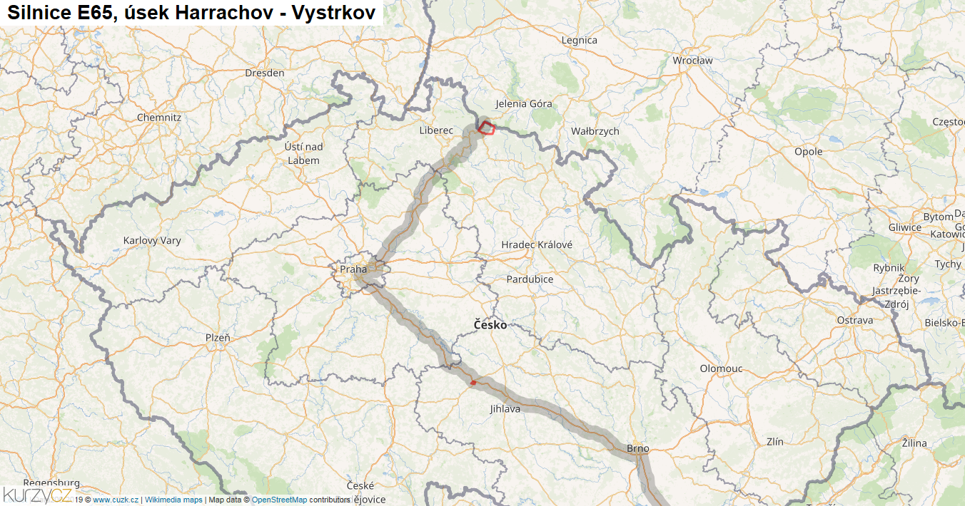 Úsek Harrachov - Vystrkov, Silnice E65 - Mapa