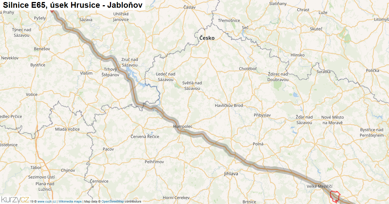 Úsek Hrusice - Jabloňov, Silnice E65 - Mapa