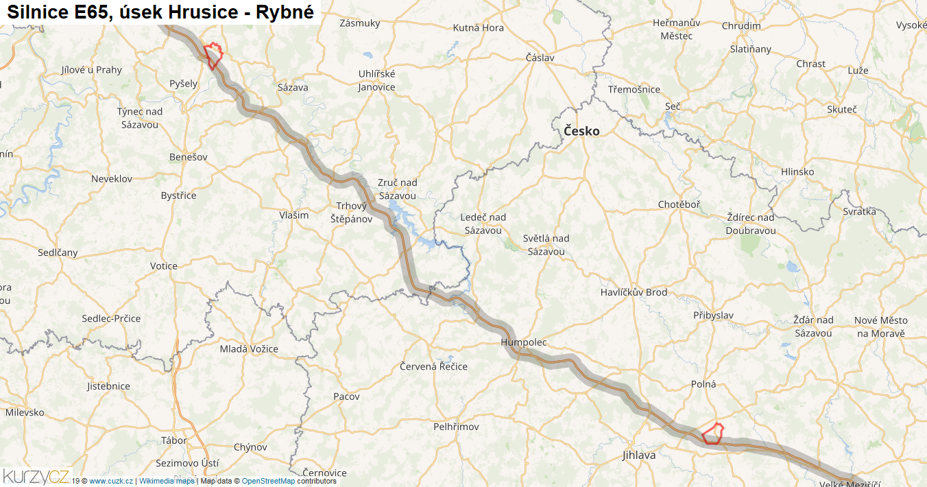 Úsek Hrusice - Rybné, Silnice E65 - Mapa