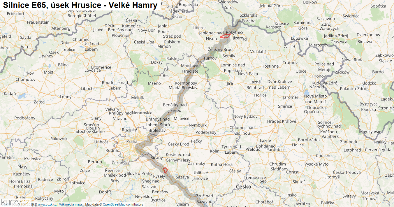 Úsek Hrusice - Velké Hamry, Silnice E65 - Mapa