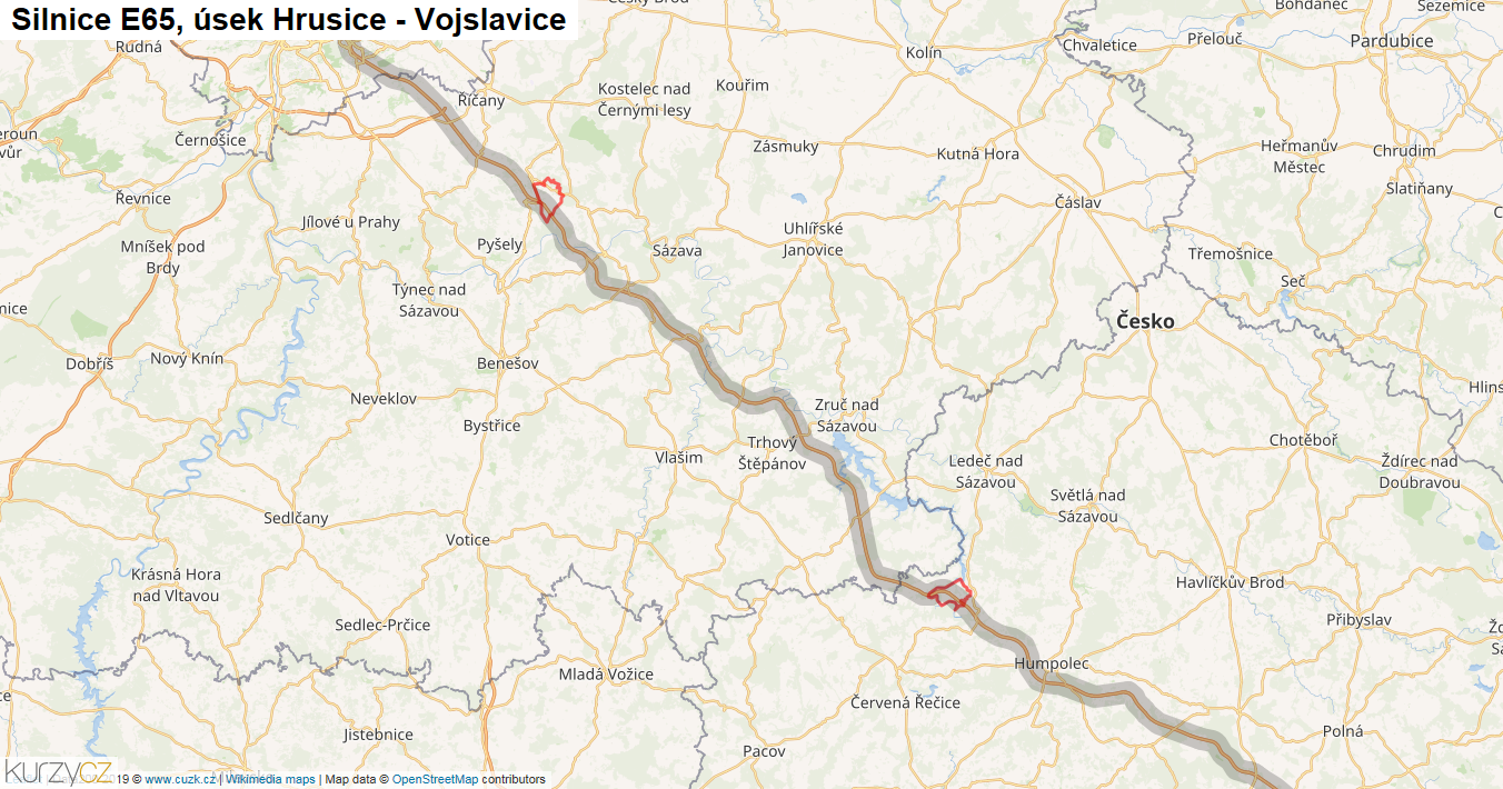 Úsek Hrusice - Vojslavice, Silnice E65 - Mapa