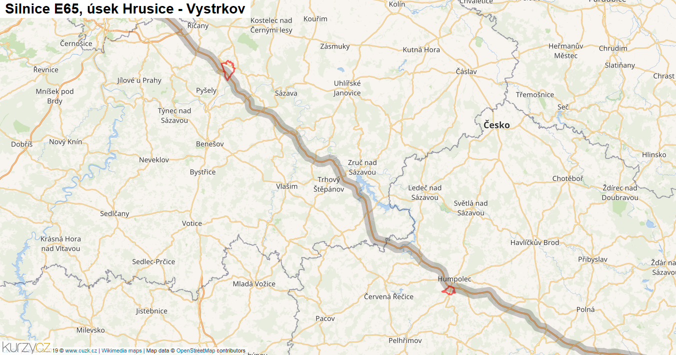 Úsek Hrusice - Vystrkov, Silnice E65 - Mapa