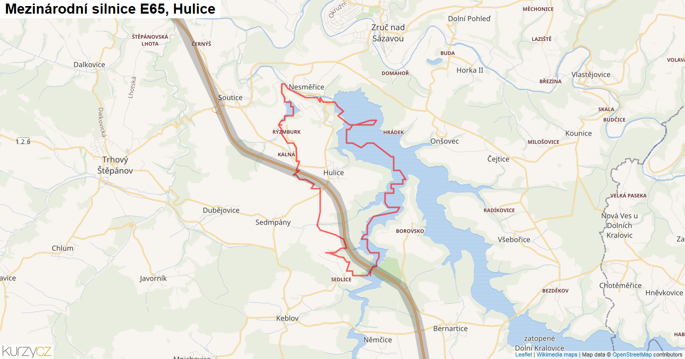 Hulice, Silnice E65 - Mapa
