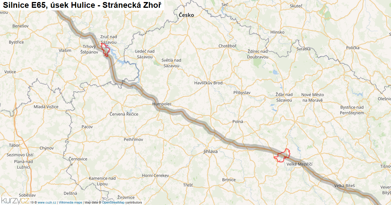 Úsek Hulice - Stránecká Zhoř, Silnice E65 - Mapa