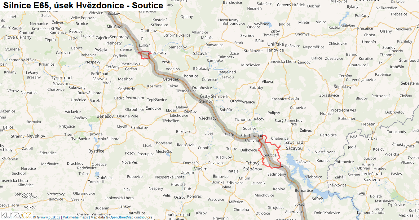 Úsek Hvězdonice - Soutice, Silnice E65 - Mapa