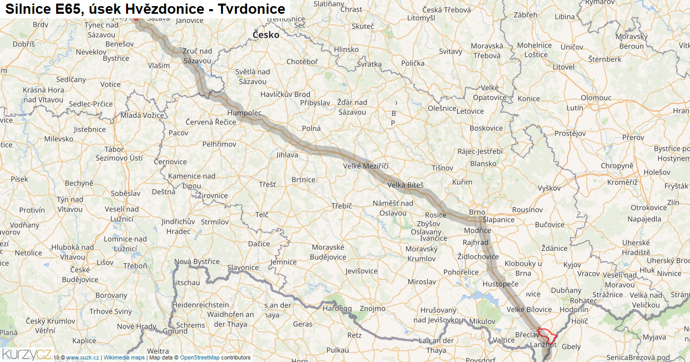Úsek Hvězdonice - Tvrdonice, Silnice E65 - Mapa
