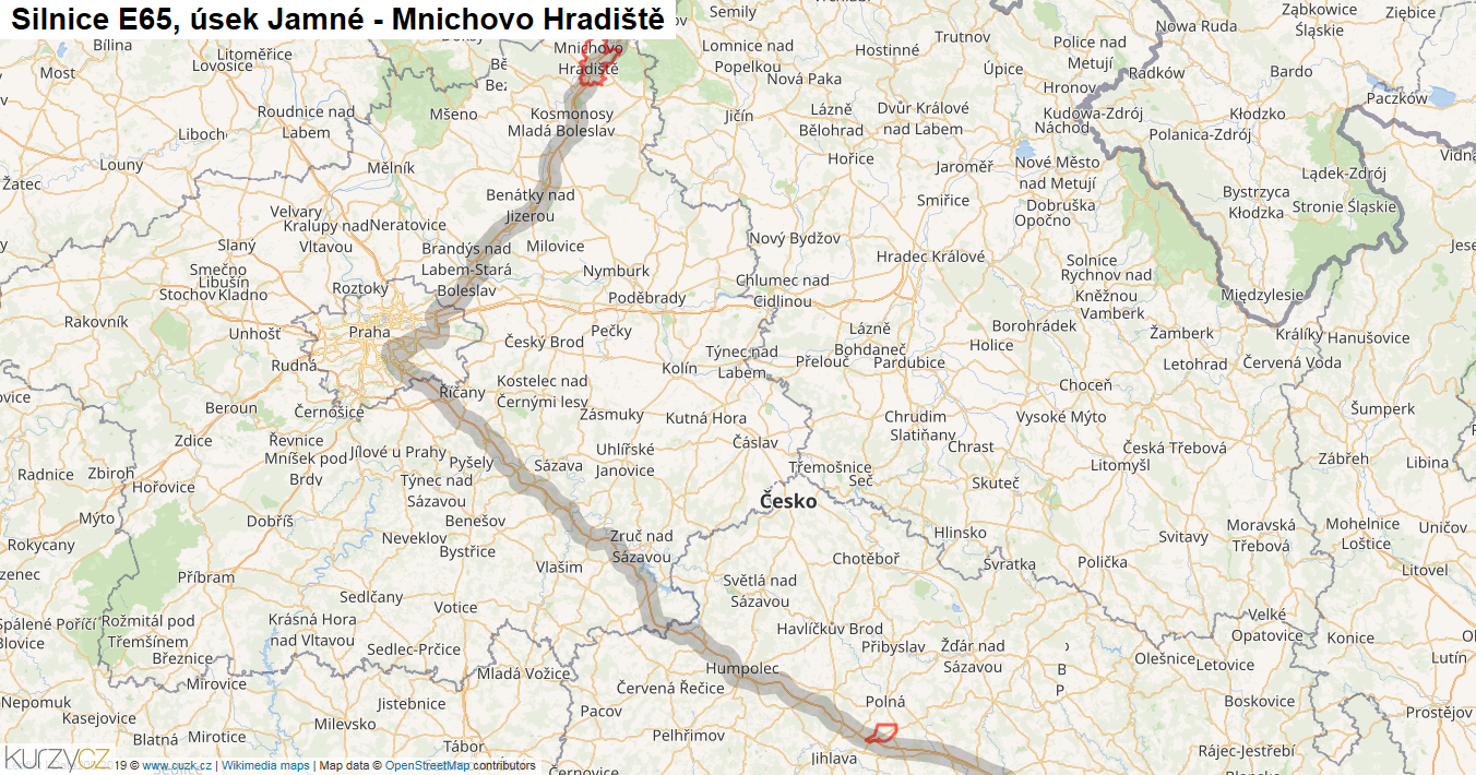 Úsek Jamné - Mnichovo Hradiště, Silnice E65 - Mapa