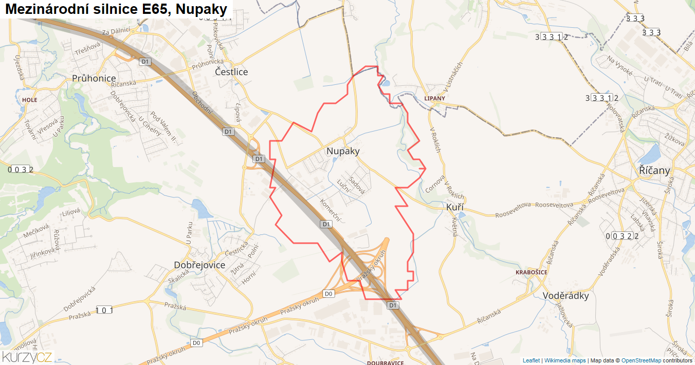 Nupaky, Silnice E65 - Mapa