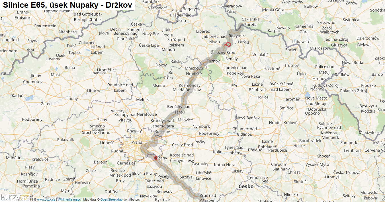 Úsek Nupaky - Držkov, Silnice E65 - Mapa