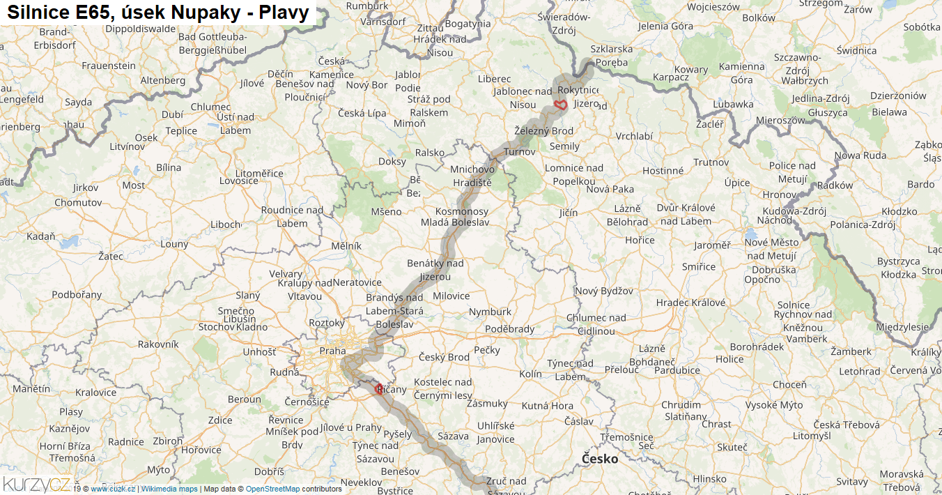 Úsek Nupaky - Plavy, Silnice E65 - Mapa