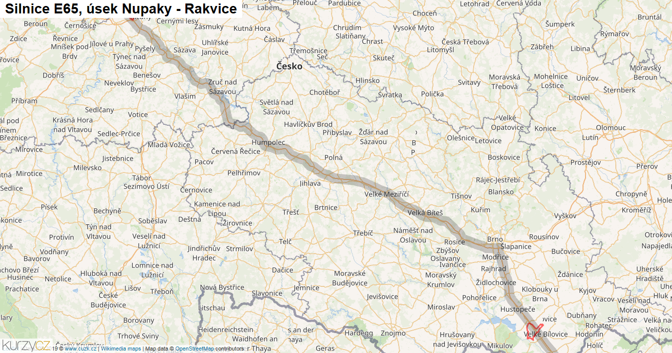 Úsek Nupaky - Rakvice, Silnice E65 - Mapa