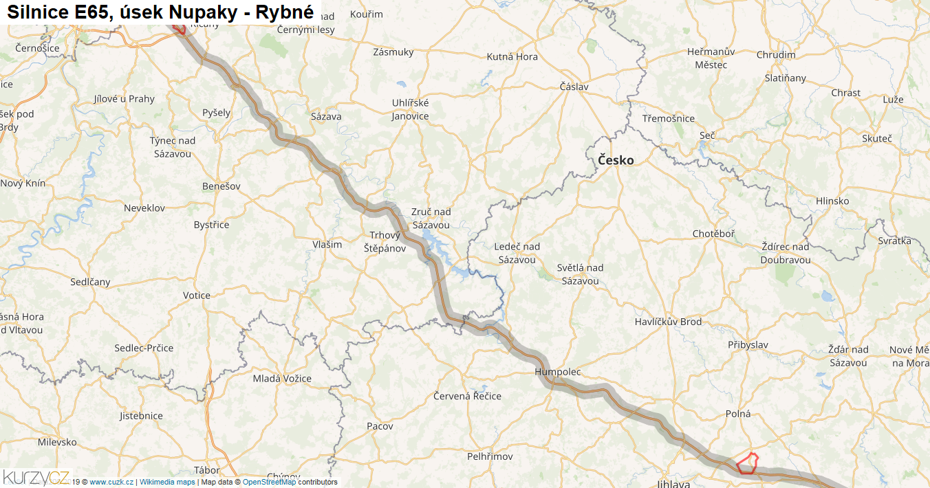 Úsek Nupaky - Rybné, Silnice E65 - Mapa
