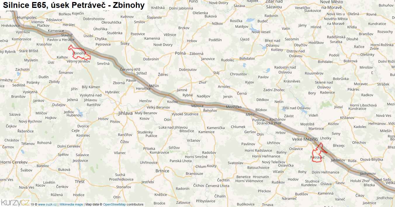 Úsek Petráveč - Zbinohy, Silnice E65 - Mapa