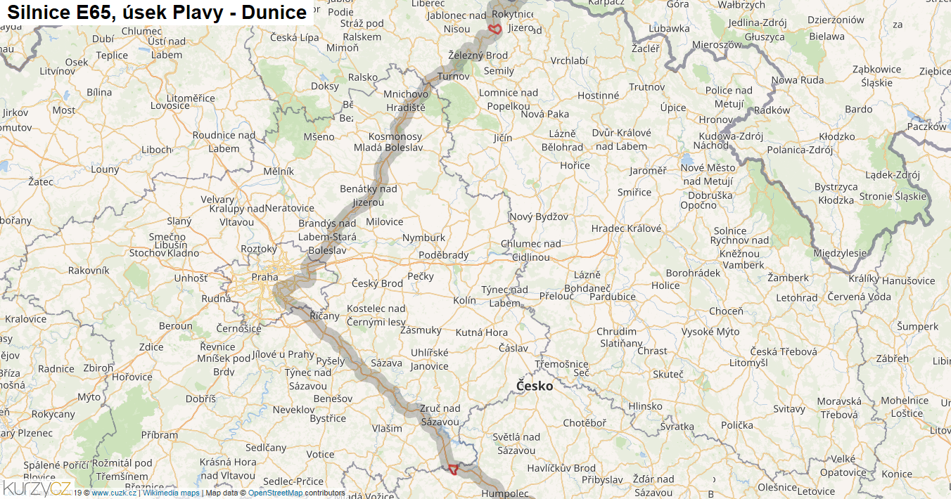 Úsek Plavy - Dunice, Silnice E65 - Mapa