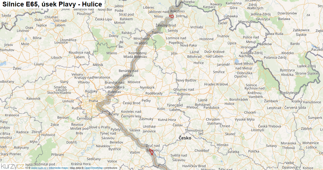 Úsek Plavy - Hulice, Silnice E65 - Mapa