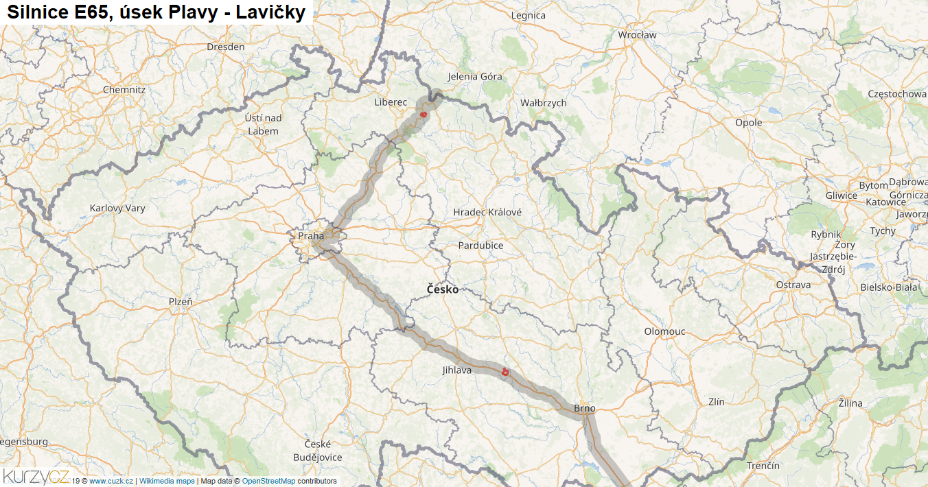 Úsek Plavy - Lavičky, Silnice E65 - Mapa