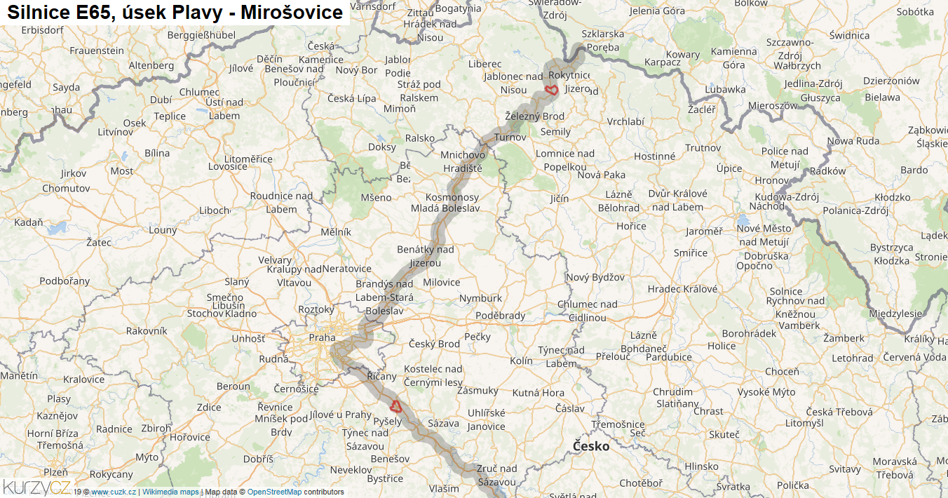 Úsek Plavy - Mirošovice, Silnice E65 - Mapa