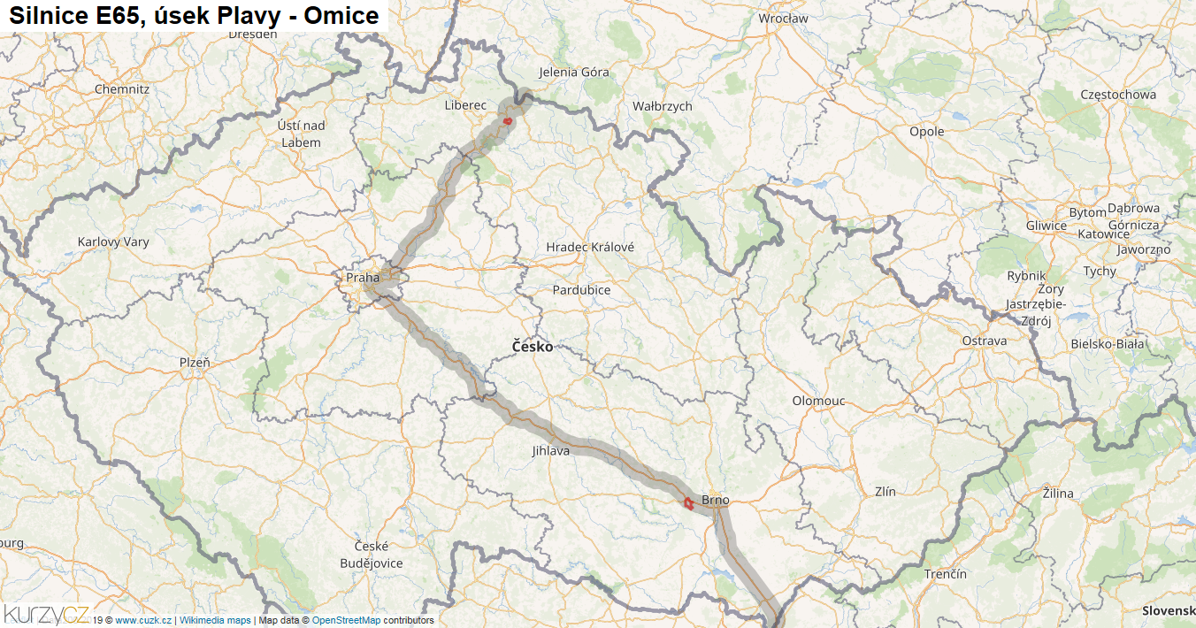 Úsek Plavy - Omice, Silnice E65 - Mapa