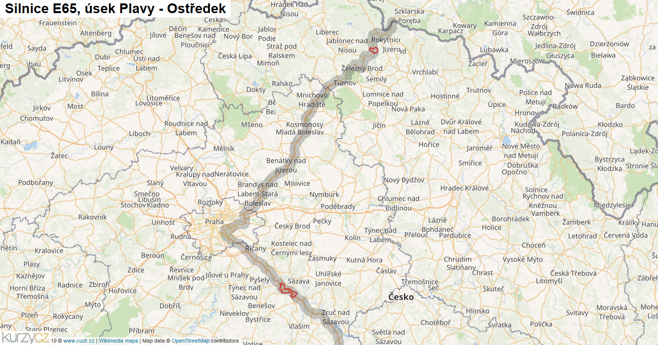 Úsek Plavy - Ostředek, Silnice E65 - Mapa