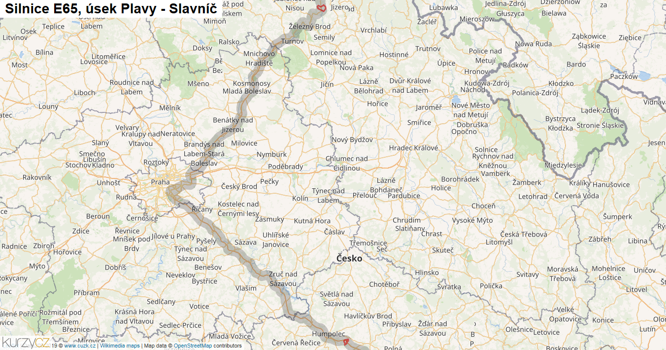 Úsek Plavy - Slavníč, Silnice E65 - Mapa