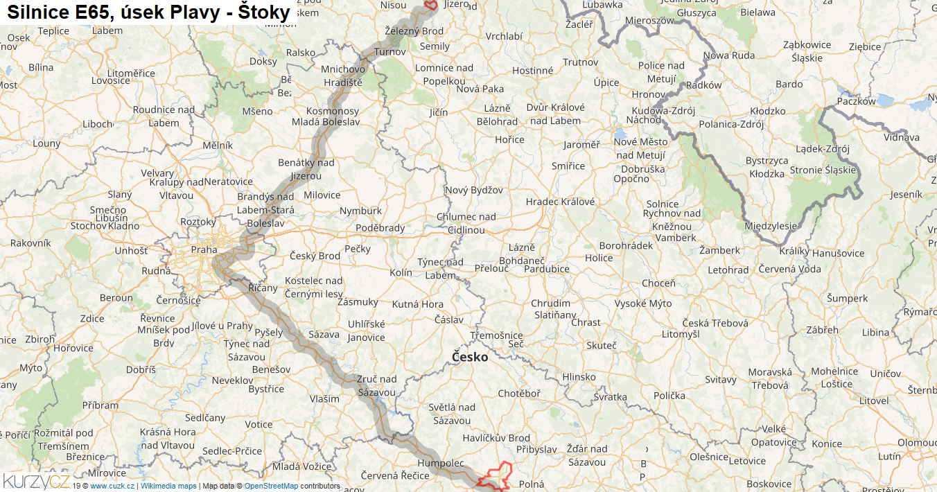 Úsek Plavy - Štoky, Silnice E65 - Mapa