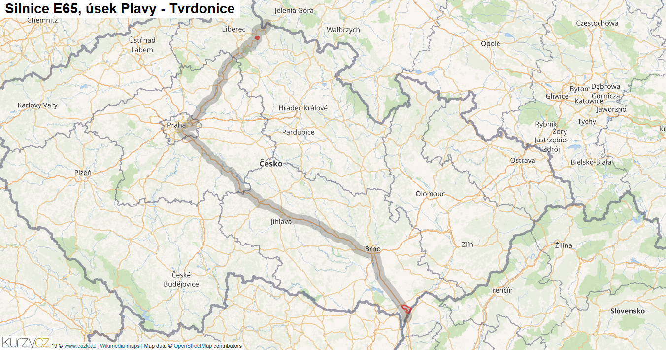 Úsek Plavy - Tvrdonice, Silnice E65 - Mapa