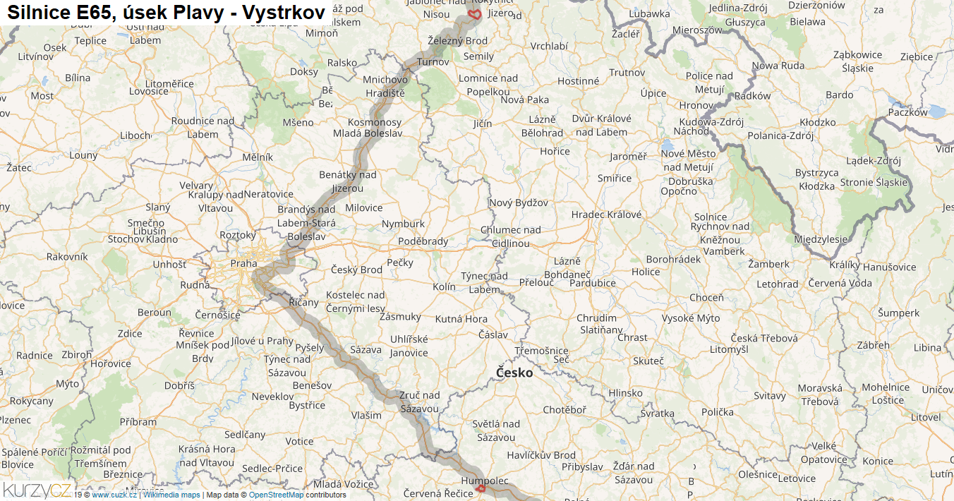 Úsek Plavy - Vystrkov, Silnice E65 - Mapa