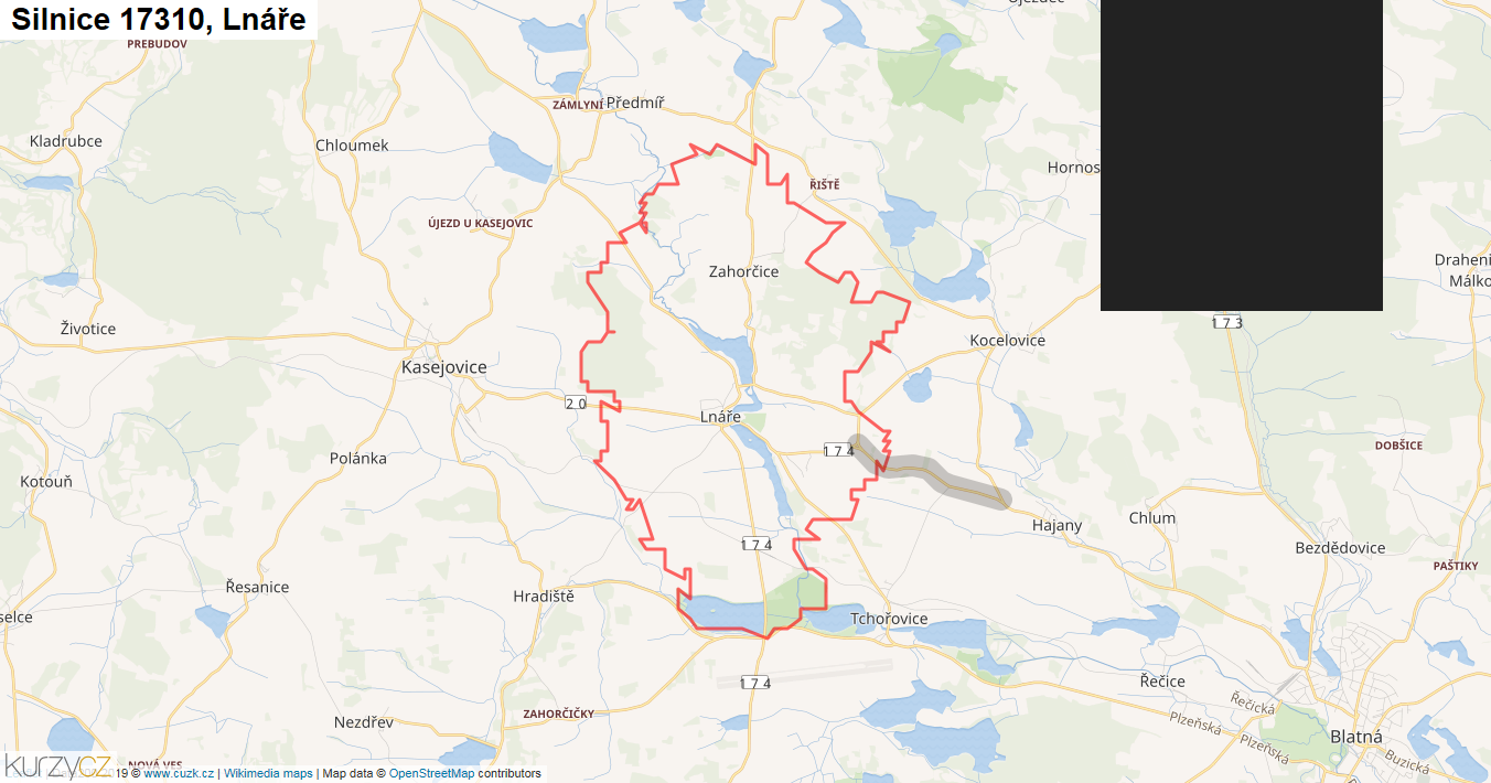 Úsek Psáře - Rybné, Silnice E65 - Mapa