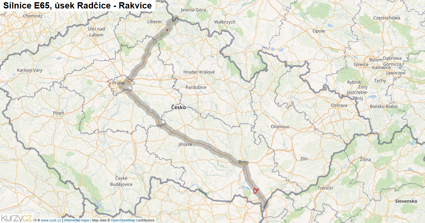 Úsek Radčice - Rakvice, Silnice E65 - Mapa