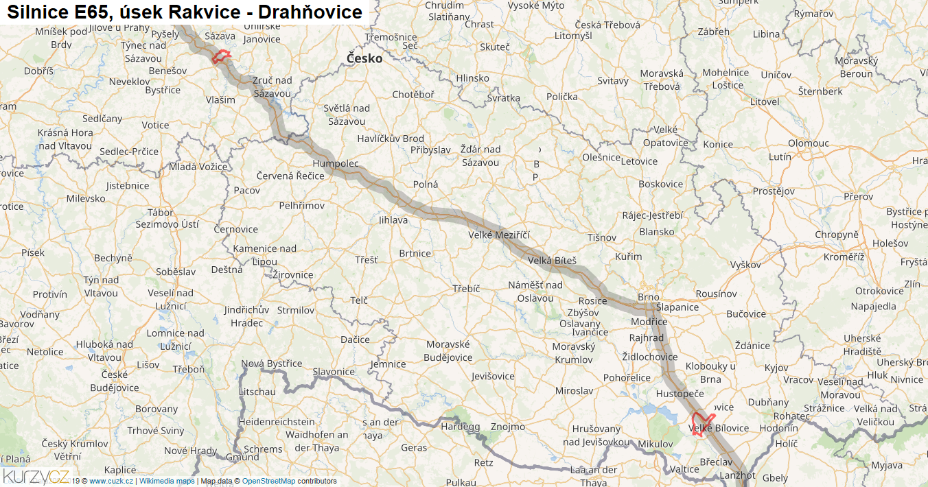 Úsek Rakvice - Drahňovice, Silnice E65 - Mapa