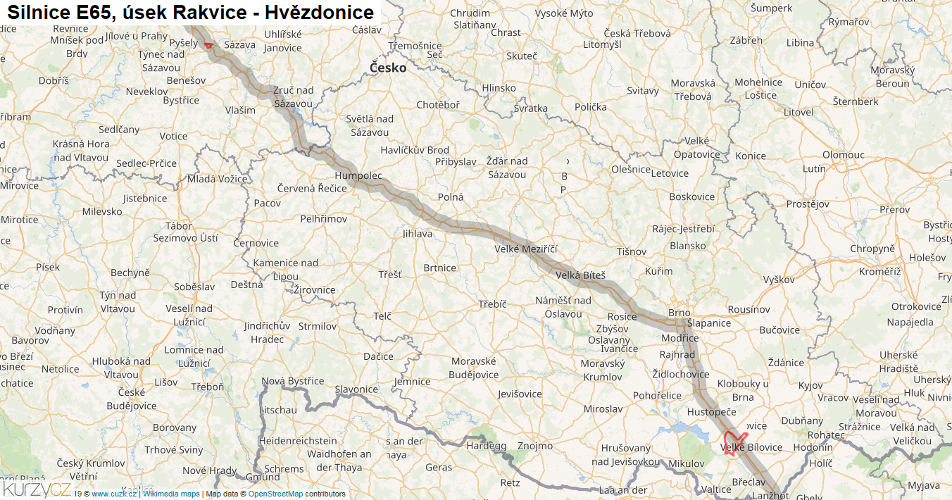 Úsek Rakvice - Hvězdonice, Silnice E65 - Mapa