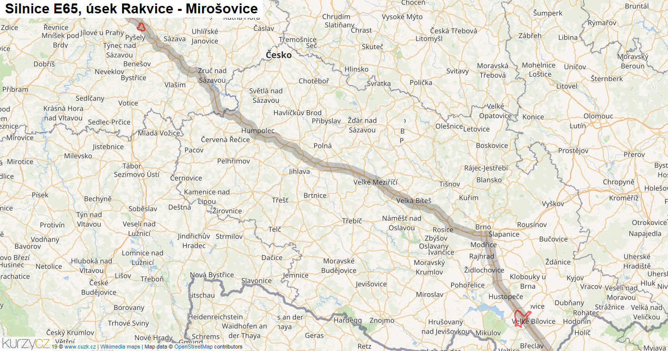 Úsek Rakvice - Mirošovice, Silnice E65 - Mapa