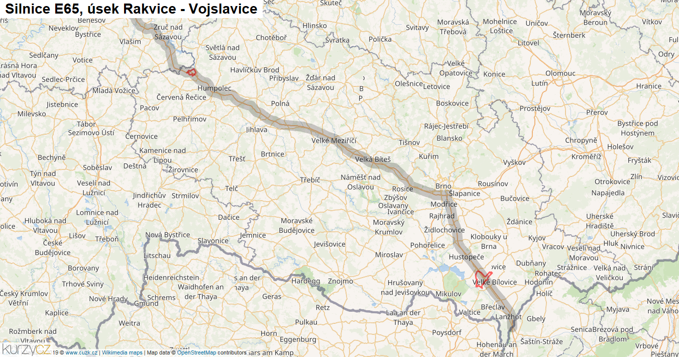 Úsek Rakvice - Vojslavice, Silnice E65 - Mapa