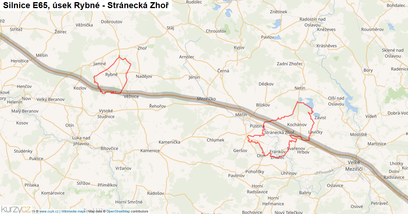 Úsek Rybné - Stránecká Zhoř, Silnice E65 - Mapa