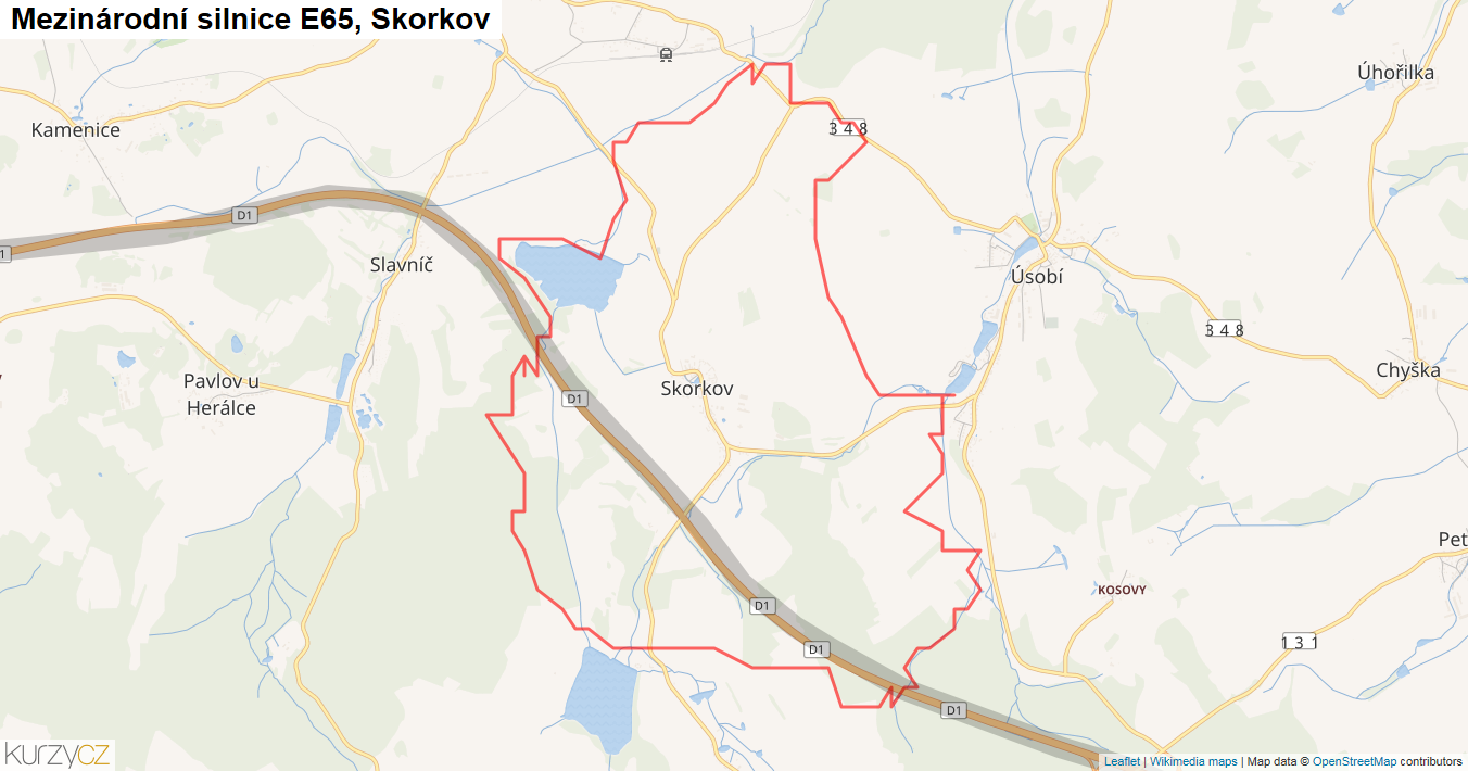 Skorkov, Silnice E65 - Mapa