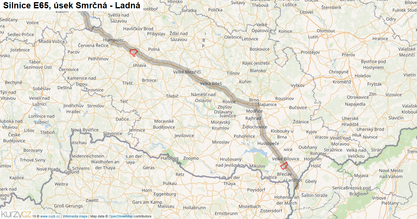 Úsek Smrčná - Ladná, Silnice E65 - Mapa