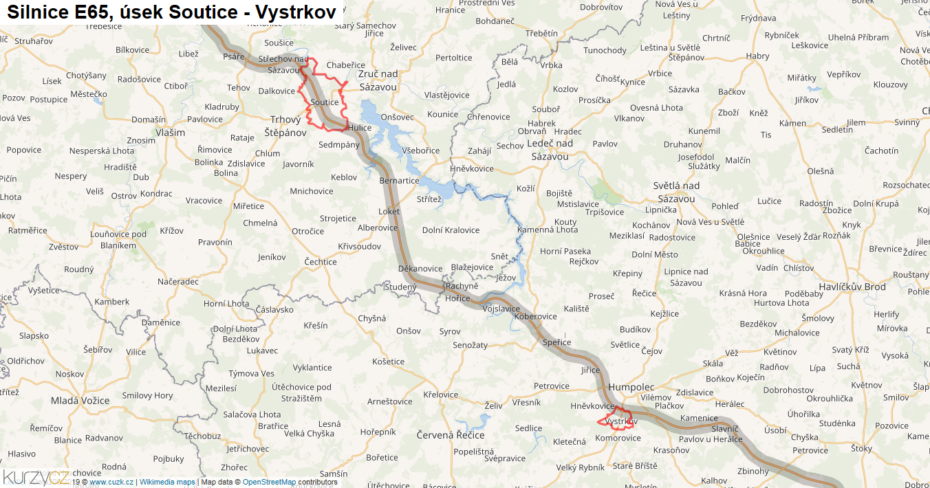 Úsek Soutice - Vystrkov, Silnice E65 - Mapa