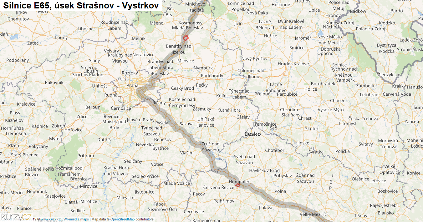 Úsek Strašnov - Vystrkov, Silnice E65 - Mapa