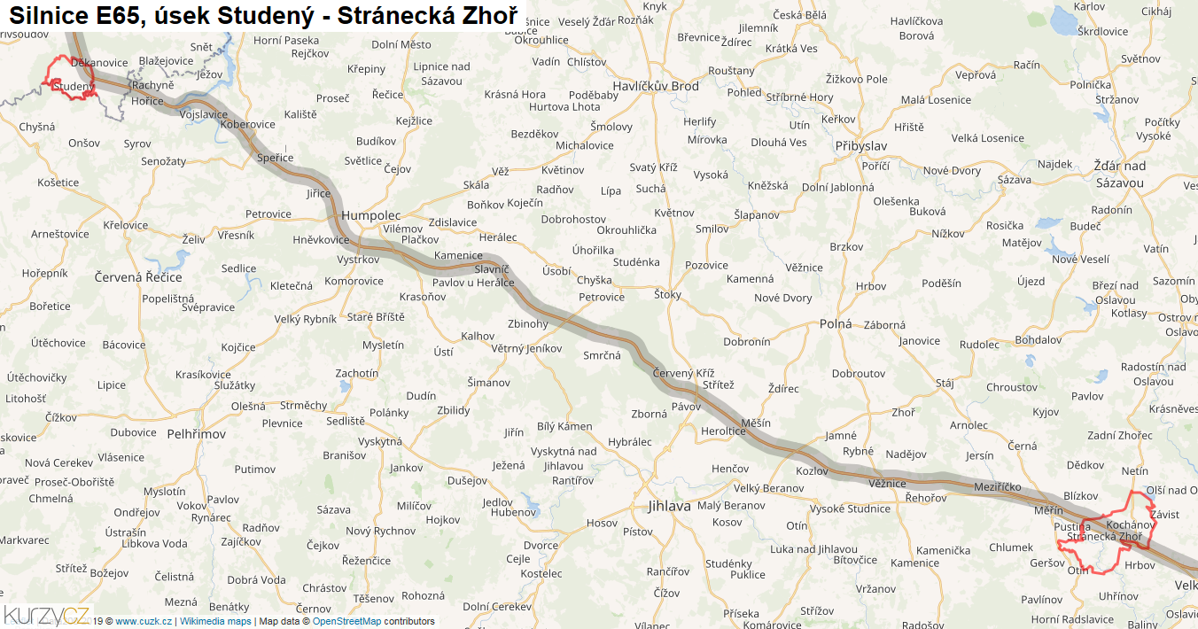 Úsek Studený - Stránecká Zhoř, Silnice E65 - Mapa