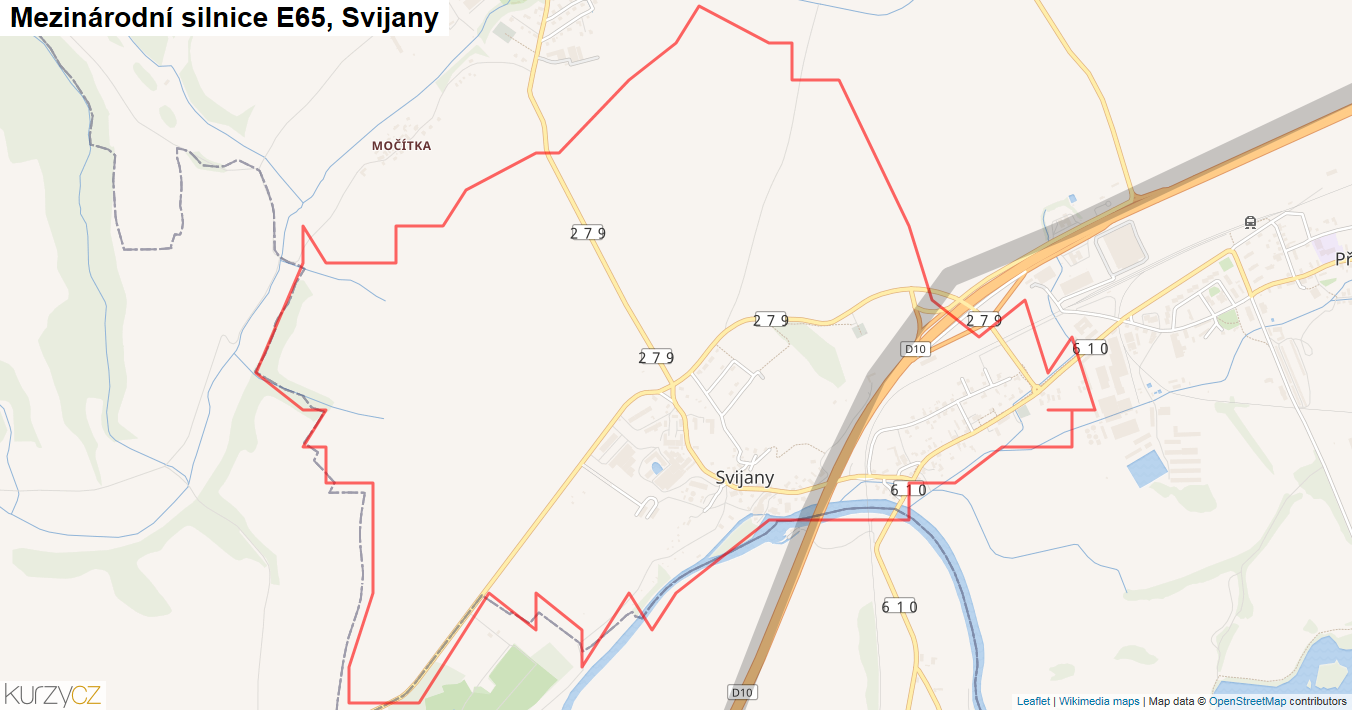 Svijany, Silnice E65 - Mapa