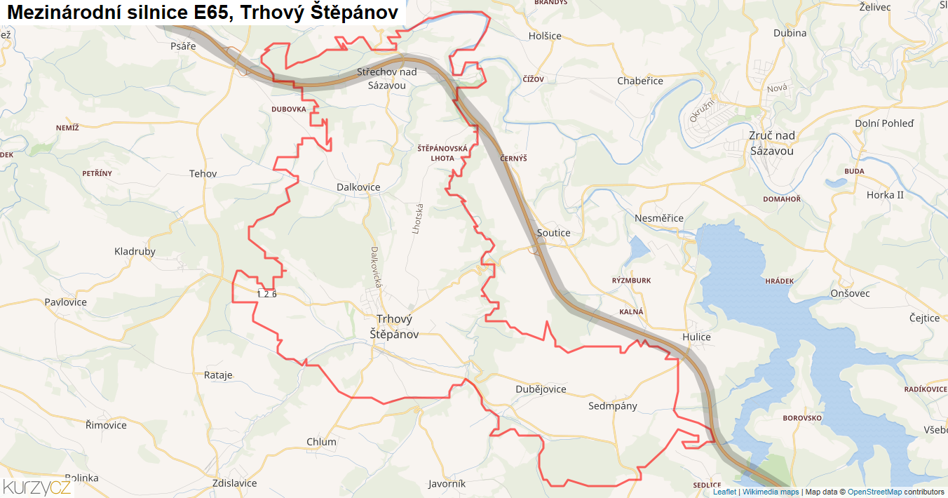 Trhový Štěpánov, Silnice E65 - Mapa