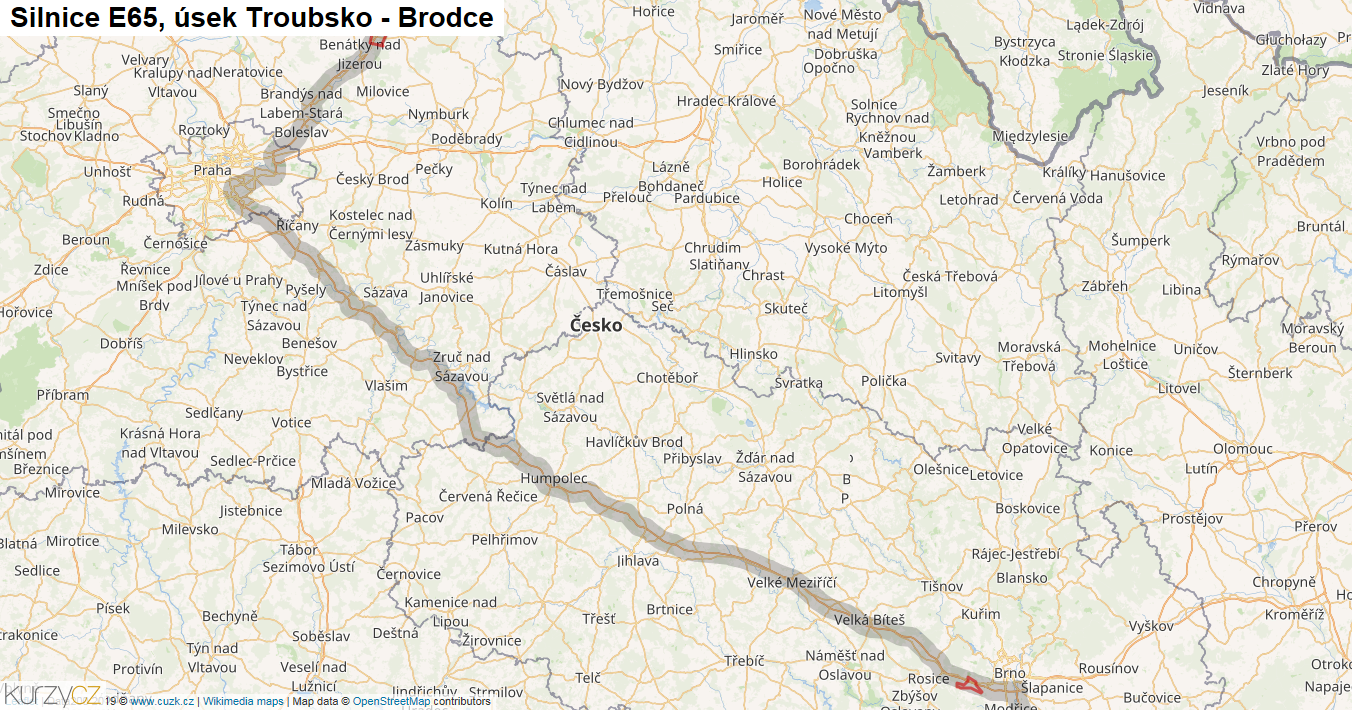 Úsek Troubsko - Brodce, Silnice E65 - Mapa