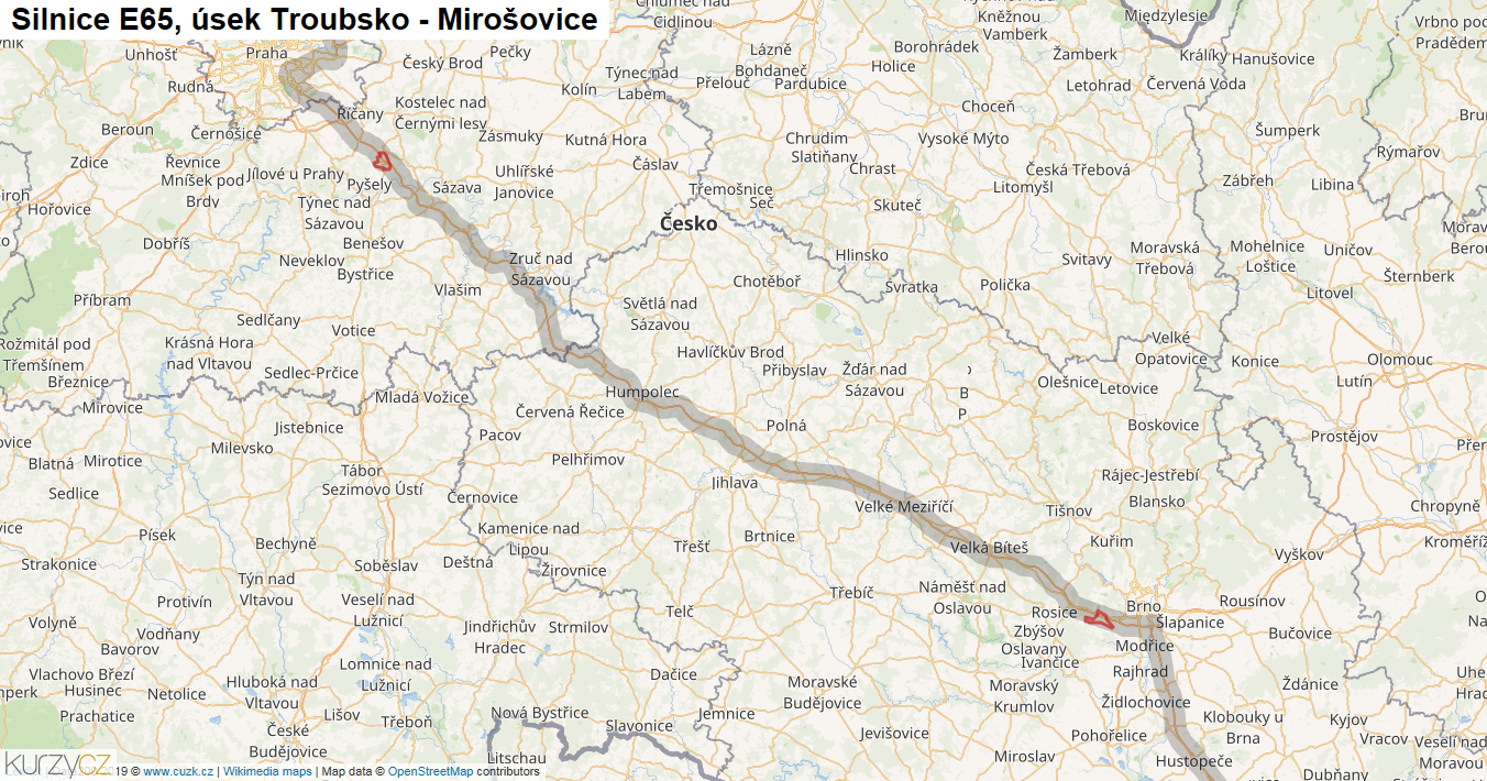 Úsek Troubsko - Mirošovice, Silnice E65 - Mapa