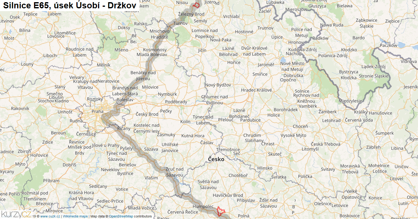 Úsek Úsobí - Držkov, Silnice E65 - Mapa