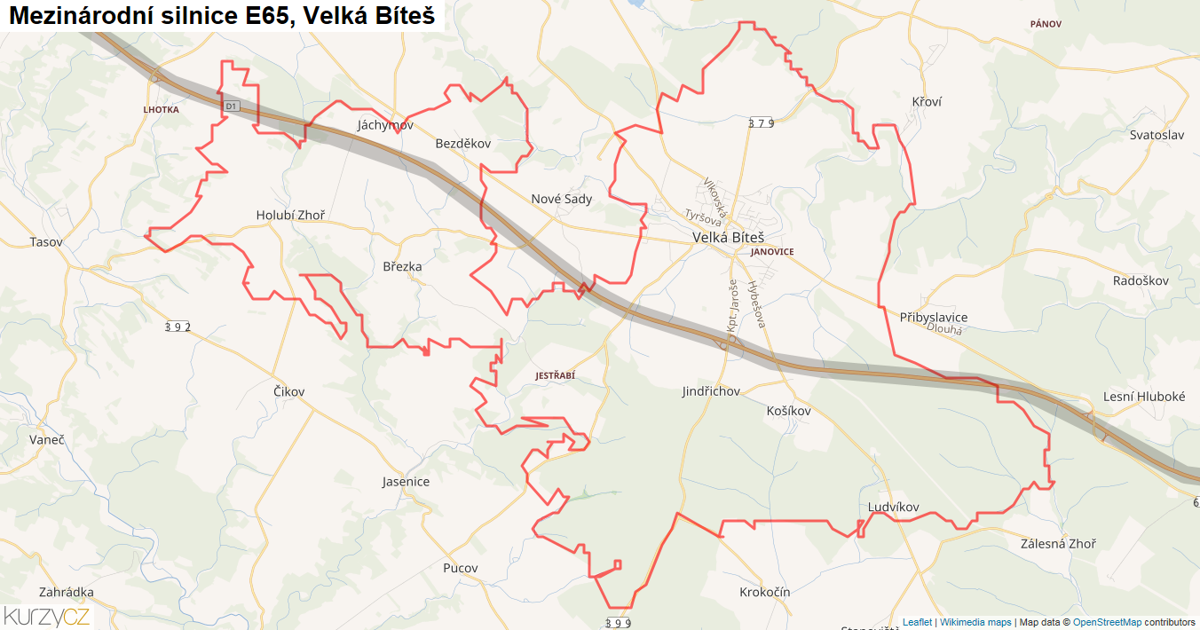 Velká Bíteš, Silnice E65 - Mapa