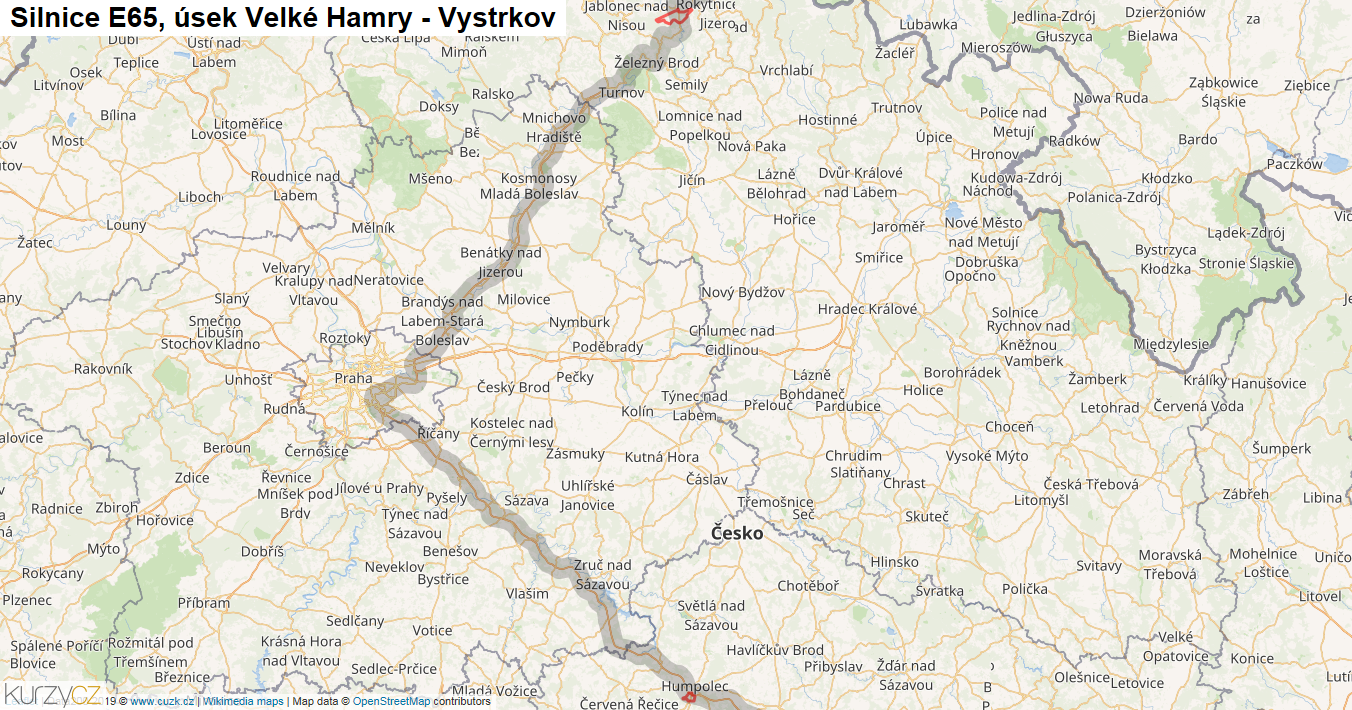Úsek Velké Hamry - Vystrkov, Silnice E65 - Mapa