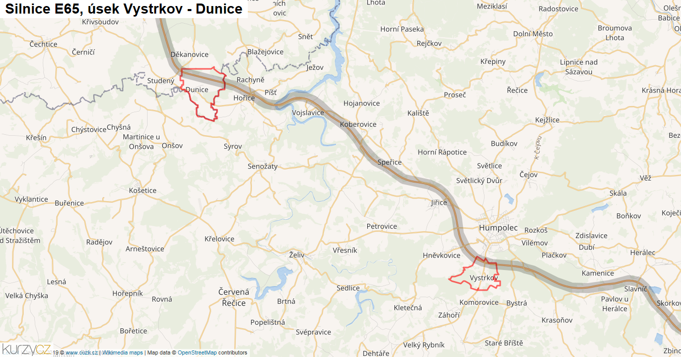 Úsek Vystrkov - Dunice, Silnice E65 - Mapa