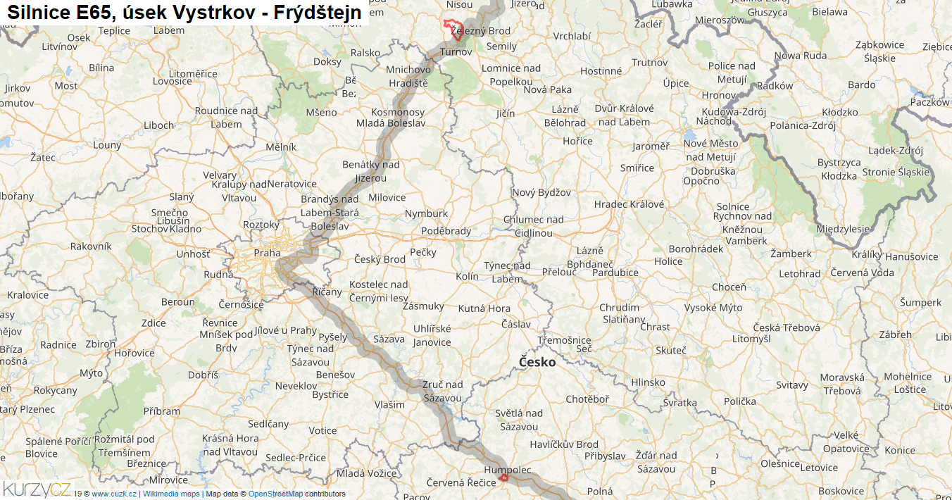 Úsek Vystrkov - Frýdštejn, Silnice E65 - Mapa