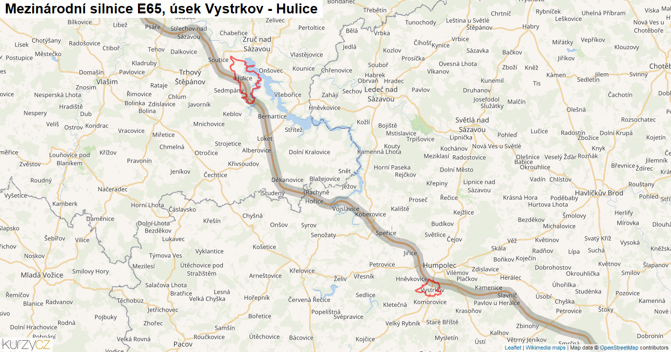 Úsek Vystrkov - Hulice, Silnice E65 - Mapa