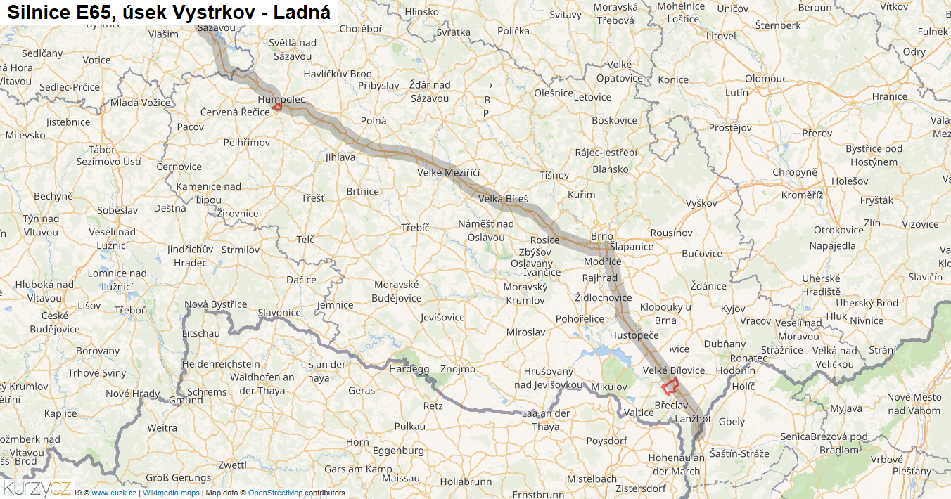 Úsek Vystrkov - Ladná, Silnice E65 - Mapa